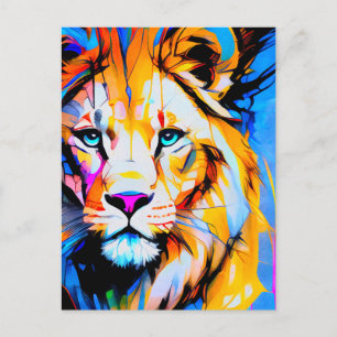 Carte Postale Yeux piercing jaune bleu Lion coloré 5x7"