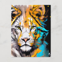 Yeux piercing jaune bleu Lion coloré 5x7"