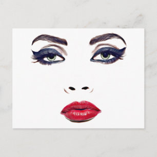 Carte Postale Yeux verts femme lèvres rouges maquillage artistiq