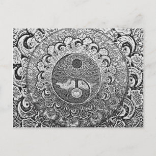 Carte Postale Yin Yang arbre de vie en argent et Chrome