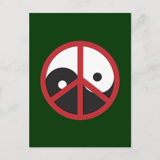 Carte Postale Yin-Yang avec signe de Paix - rouge (Devant)