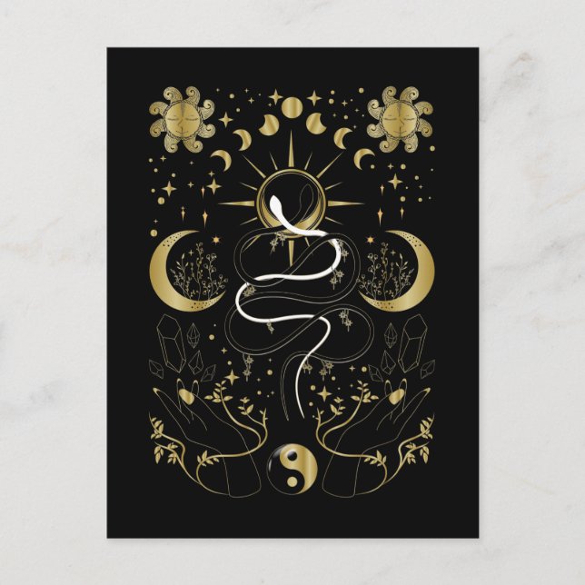 Carte Postale Yin Yang Crescent Lune Soleil Céleste Serpents (Devant)
