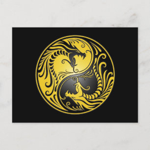Carte Postale Yin Yang Dragons, jaune et noir