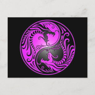 Carte Postale Yin Yang Dragons, violet et noir