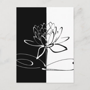 Carte Postale Yin Yang Fleur de Lotus Noir et Blanc