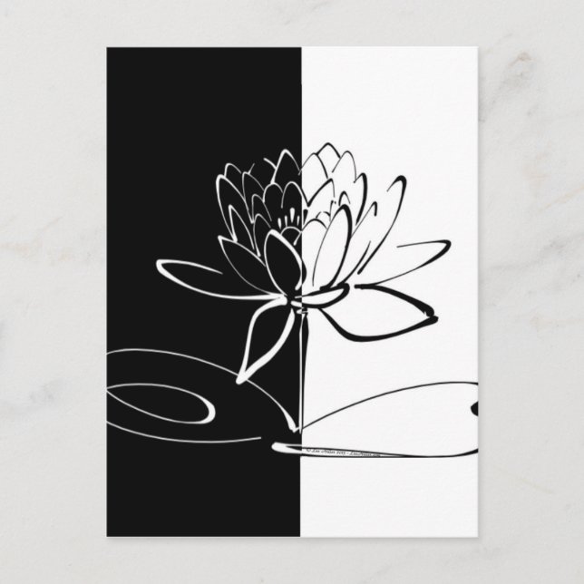 Carte Postale Yin Yang Fleur de Lotus Noir et Blanc (Devant)