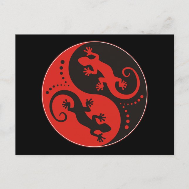 Carte Postale YIN & YANG Geckos black red + your background idea (Devant)