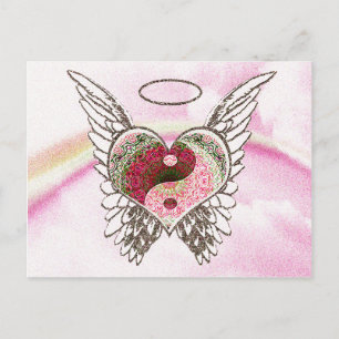Carte Postale Yin Yang Heart Angel Ailes Aquarelle