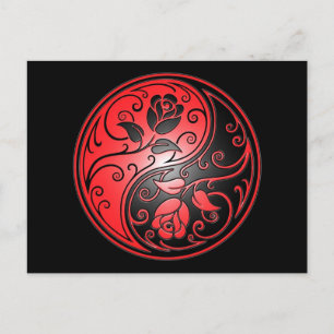 Carte Postale Yin Yang Roses, rouge et noir