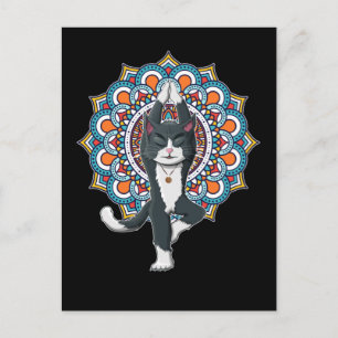 Carte Postale Yoga Amoureux des chats Mandala Chakra Relaxant Ki