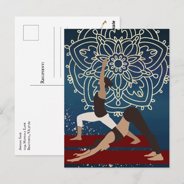 Carte Postale Yoga Gold, bleu et rouge Mandala Personnalisé (Devant / Derrière)