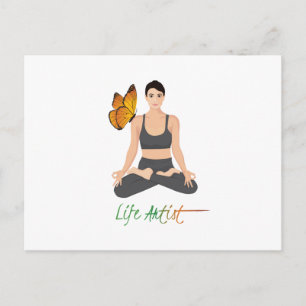 Carte Postale Yoga Life Artist Citation Girl in Lotus Butterfly