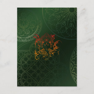 Carte Postale Yoga vert orange Asie de mandala d'éléphant de