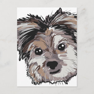 Carte Postale Yorkie Chien Pup Face Sketch