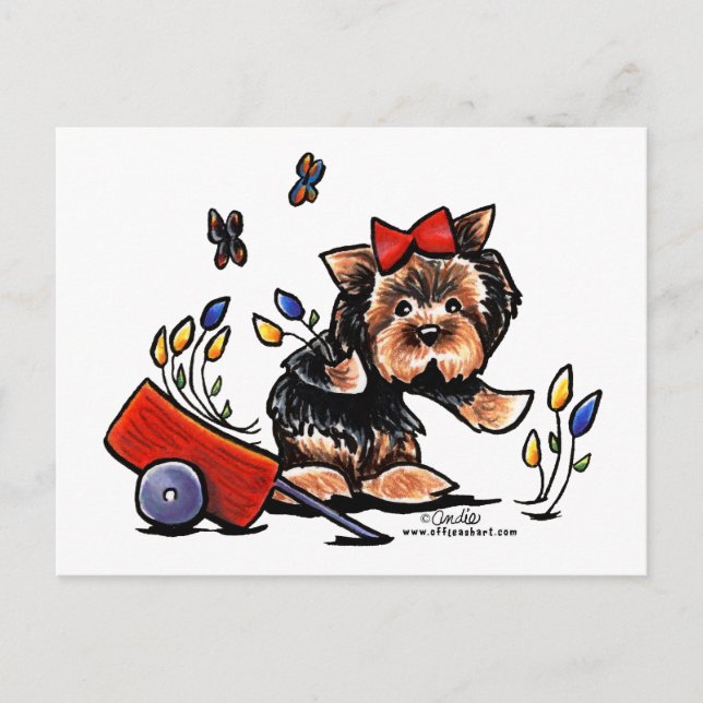 Carte Postale Yorkie dans le jardin (Devant)
