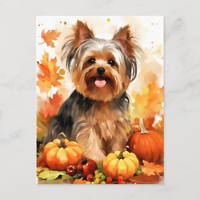 Carte Postale Yorkshire Terrier Automne Action de grâce  (Devant)