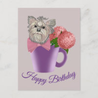 Yorkshire Terrier aux fleurs Joyeux anniversaire