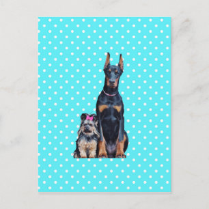 Carte Postale Yorkshire Terrier Doberman Pois bleus