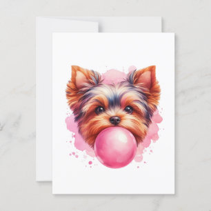 Carte Postale Yorkshire Terrier Dog w rose Bubblegum Aquarelle
