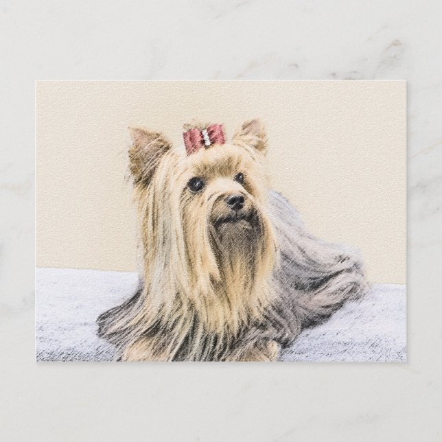 Carte Postale Yorkshire Terrier Peinture - Cute Original Chien A (Devant)