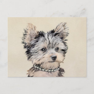 Carte Postale Yorkshire Terrier Puppy Peinture Chien original