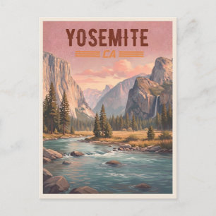 Carte Postale Yosemite Californie – Vallée et Cascade au Coucher