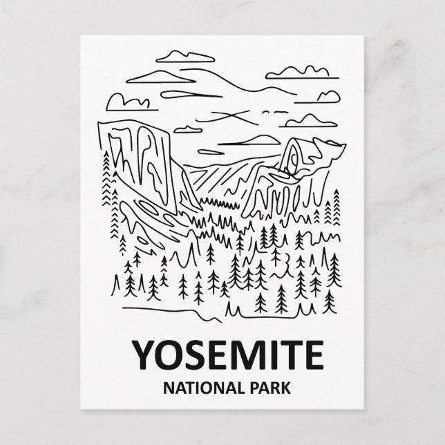 Carte Postale Yosemite National Park Line Art (Devant)