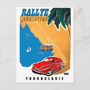 Carte Postale Yougoslavie, rallye Adriatique, voiture classique,