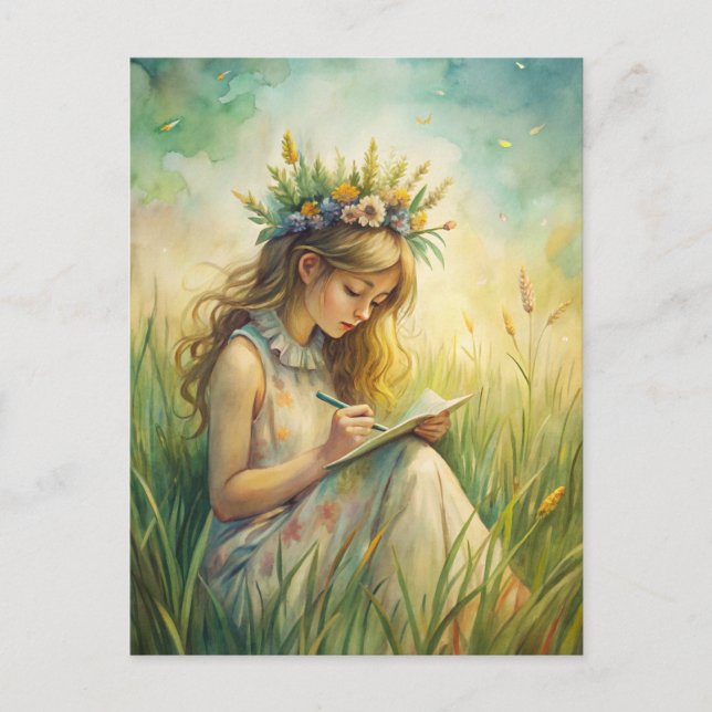 Carte Postale Young Girl Wildflowers Nature Inspired  (Devant)