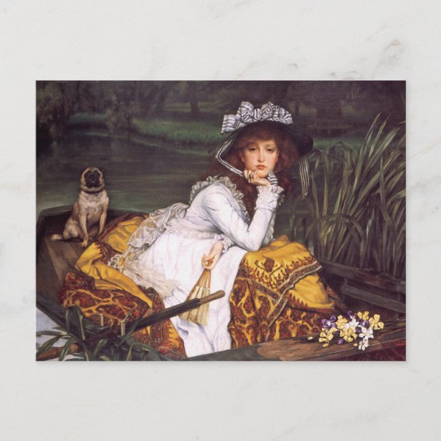 Carte Postale Young Lady & Her Pet Carlin en bateau par James Ti (Devant)