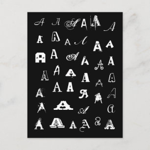 Carte Postale Your Letter. Custom Monograms. Black and white.