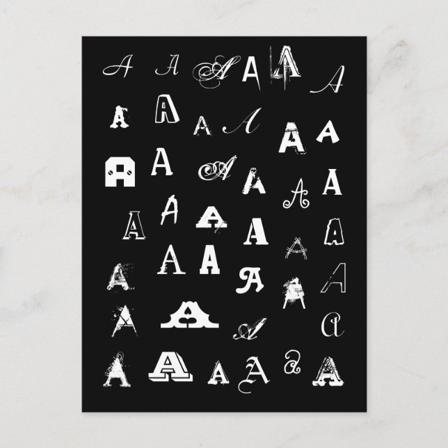 Carte Postale Your Letter. Custom Monograms. Black and white. (Devant)
