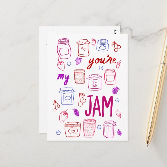 Carte Postale YOURE MY JAM Cute Jars Illustration Valentine Love (Devant/Arrière en situation)
