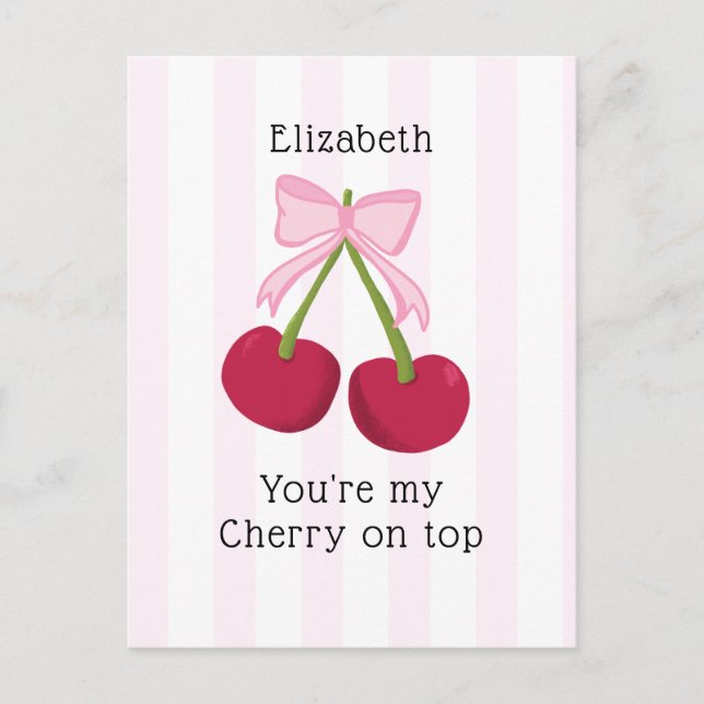 Carte Postale You're the Cherry on Top Coquette Stripes Pink (Devant)