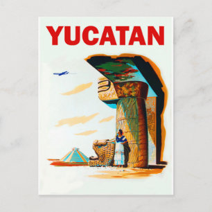 Carte Postale Yucatan, pyramide et bâtiment ancien, vintage