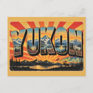 Carte Postale Yukon CA Montagnes Toundra Lumières du Nord Art