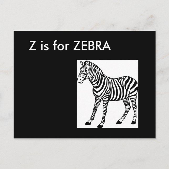 Carte Postale "Z" est pour Zebra Alphabet Flashcard (Devant)