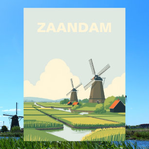 Carte Postale Zaandam, Pays-Bas Moulins à vent Voyage Vintage