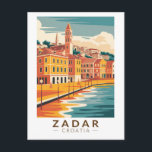 Carte Postale Zadar Croatie Illustration Voyage Art Vintage<br><div class="desc">Zadar design de déplacement vectoriel rétro. Zadar,  ville située sur la côte dalmate de Croatie,  est connue pour les ruines romaines et vénitiennes de sa vieille ville péninsulaire.</div>