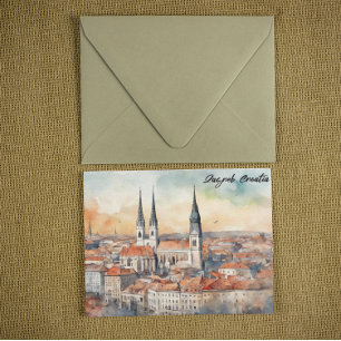 Carte Postale Zagreb Croatie Ville Silhouette Aquarelle