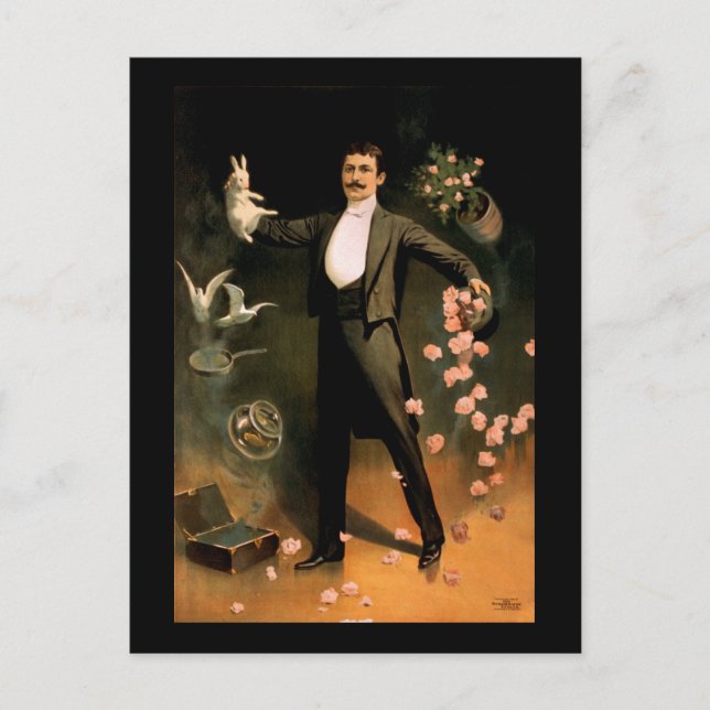 Carte Postale Zan Zig se produisant avec des lapins et des roses (Devant)
