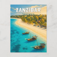 Zanzibar Tanzanie Illustration Art de Voyage Vinta