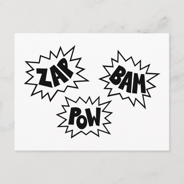 Carte Postale ZAP BAM POW Comic Sound FX - Blanc (Devant)