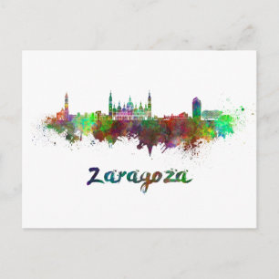 Carte Postale Zaragoza skyline en aquarelle
