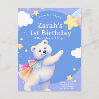 Carte Postale Zarah l'ours polaire dansant - Invitation