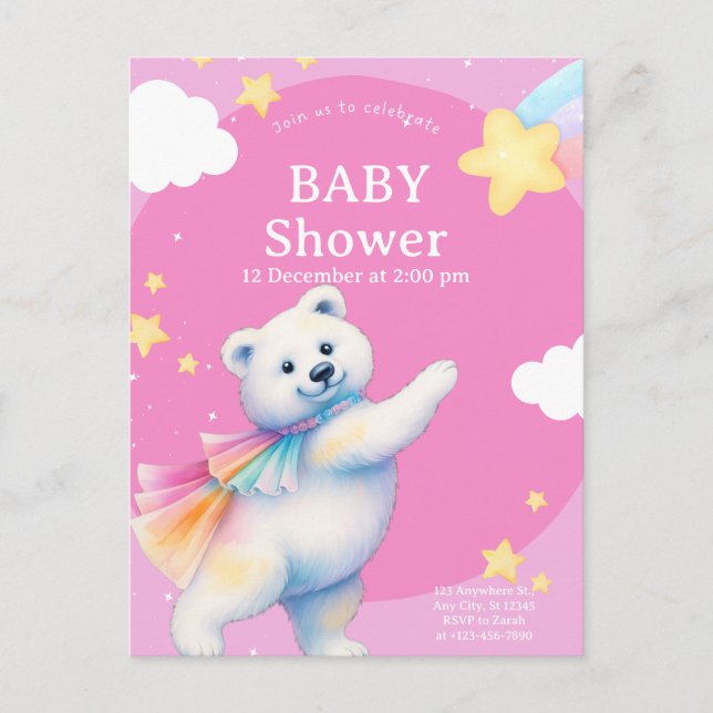 Carte Postale Zarah the Dancing Polar Bear Baby Shower (Devant)