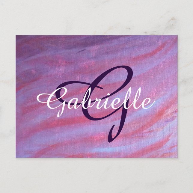 Carte Postale Zebra Abstract | Cute Pink Purple monogram (Devant)