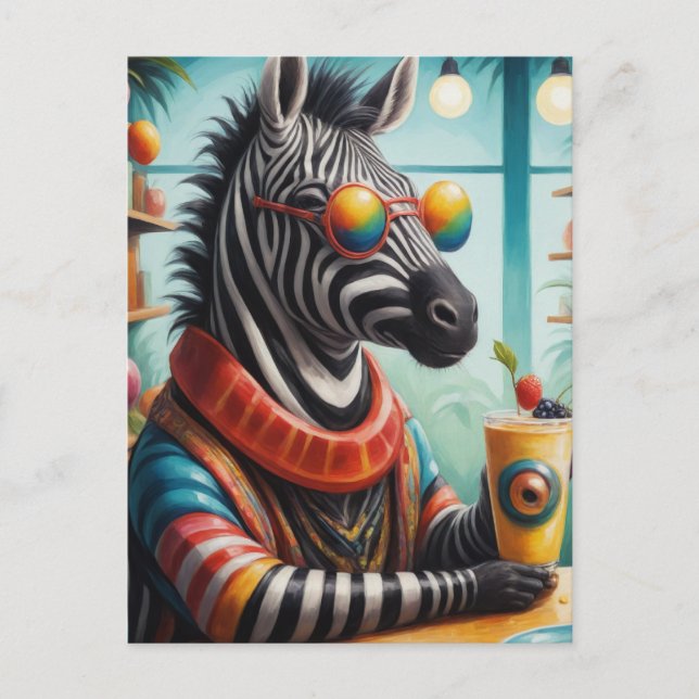 Carte Postale Zebra dans le magasin Smoothie (Devant)