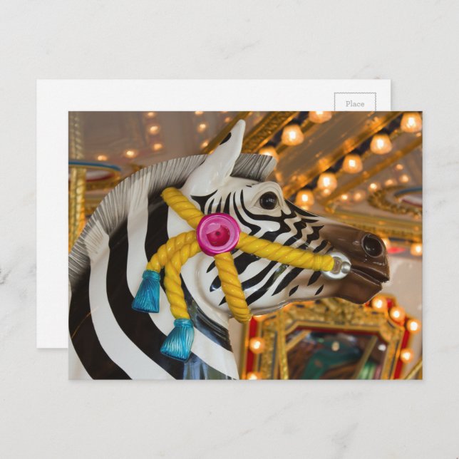 Carte Postale Zebra Horse Merry-Go-Round Carousel Ride Photo (Devant / Derrière)