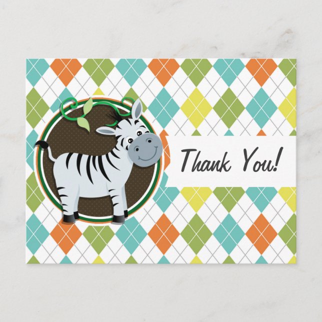 Carte Postale Zebra on Colorful Argyle Pattern (Devant)
